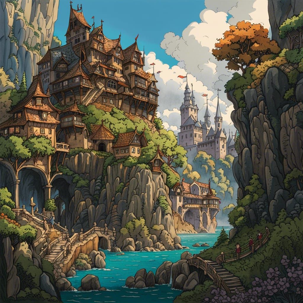 Medieval Hamlet in Ghibli Style