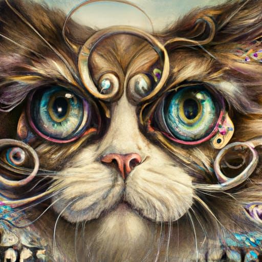 Ornate Watercolor Cat in Dark Fantasy Style