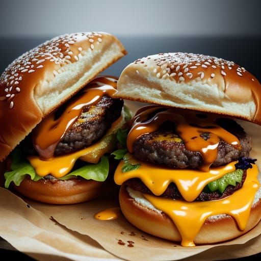 Hyper-Realistic Burger Kiss in Greg Rutkowski Style