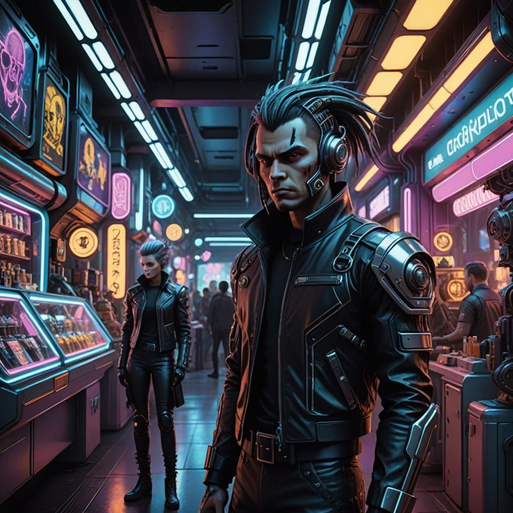 Cyberpunk Toy Store Under Neon Lights