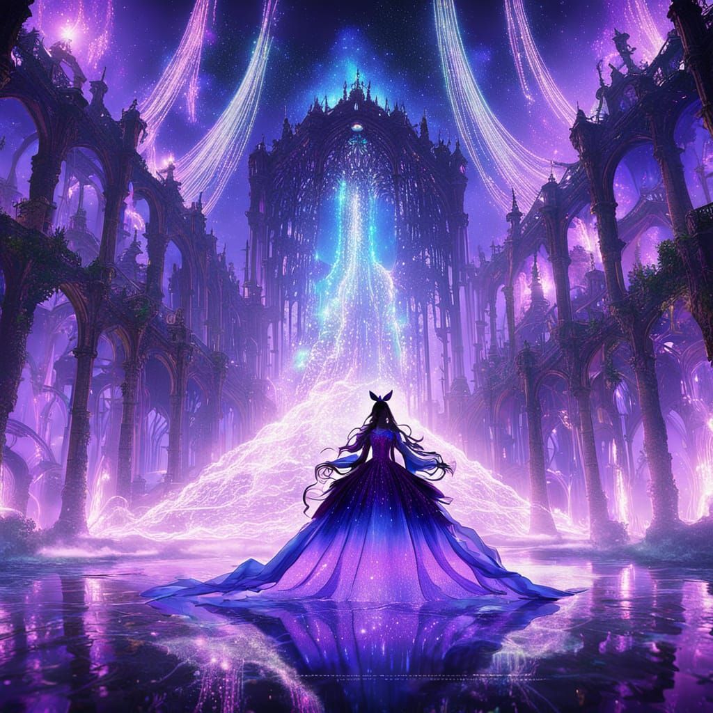 Fantasy Fashion Model Showcases Magical Couture on Glowing R...