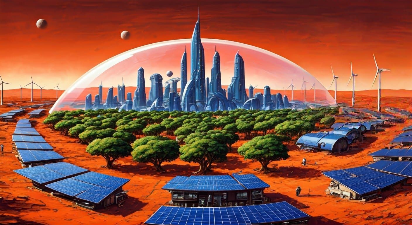 Futuristic Martian Metropolis with Solar-Powered Homes and T...