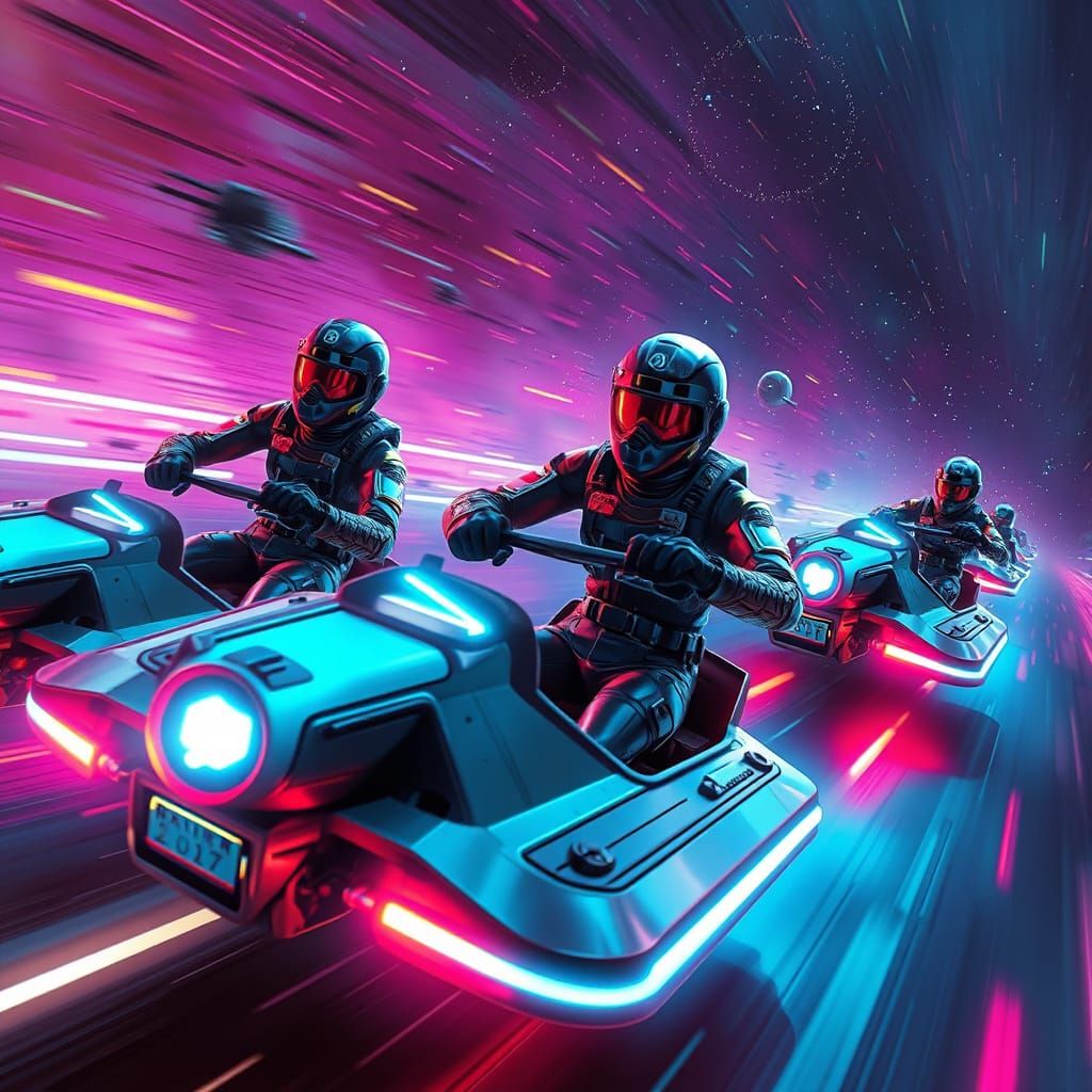 Futuristic Space Police Hot Pursuit in Neon Galaxy