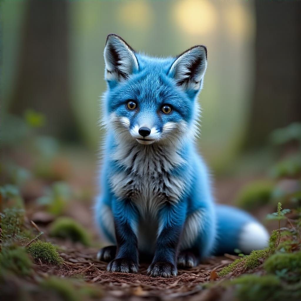 Blue Fox in Forest Illustration