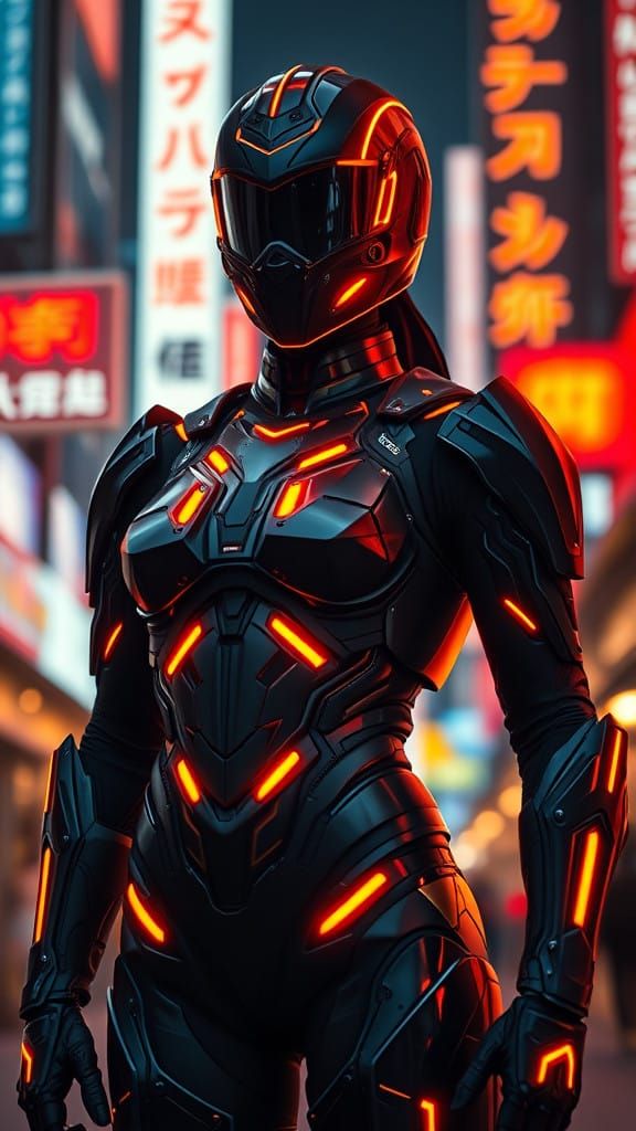 Cyberpunk Warrior Unveiled in Luminous Armor