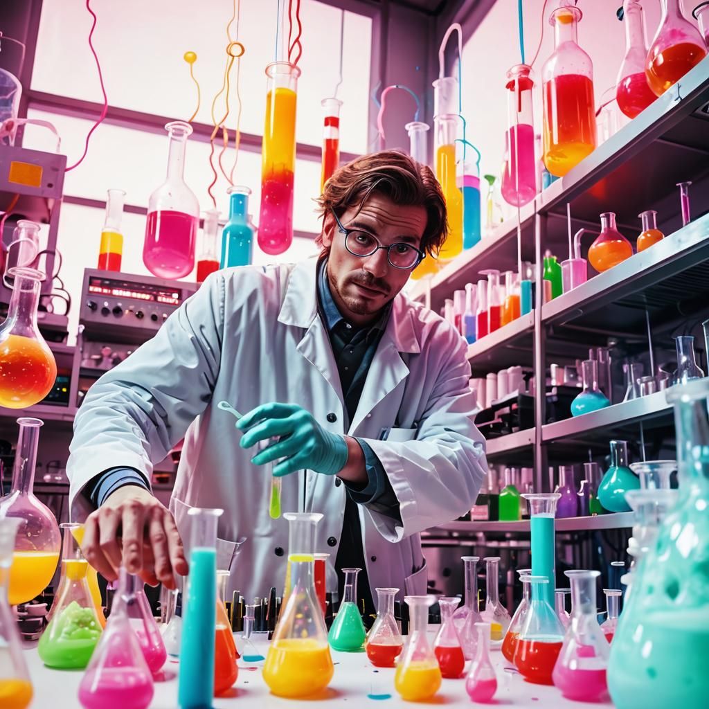 Futuristic Laboratory Interior with Neon Palette