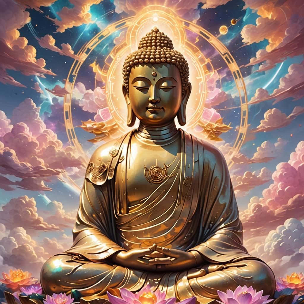 Enlightened Cyber Buddha Meditating in Astral Pure Land