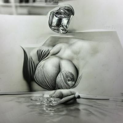 Hyperrealistic Pencil Drawing of Bathing Woman
