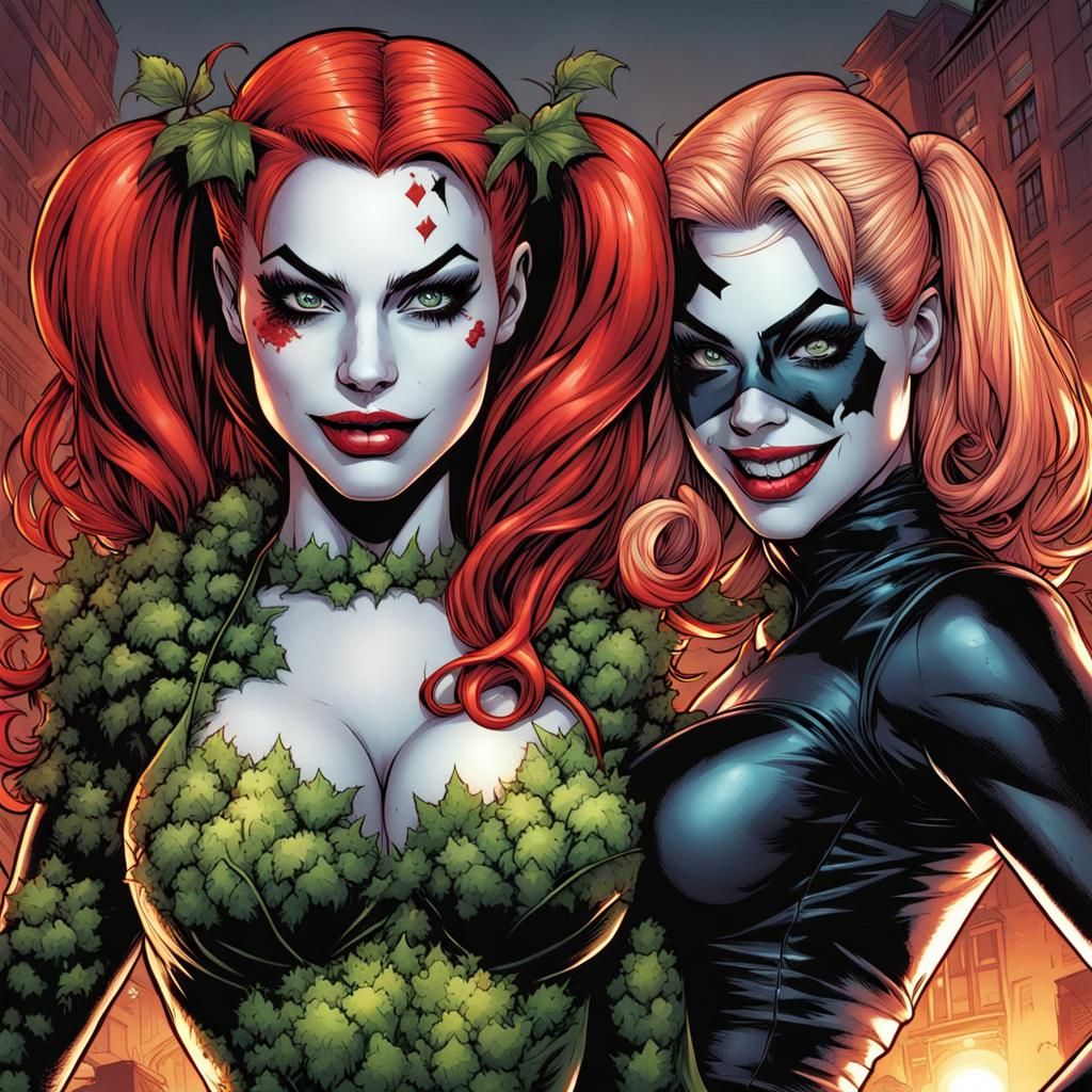 Poison Ivy vs Harley Quinn in Comic Book Style