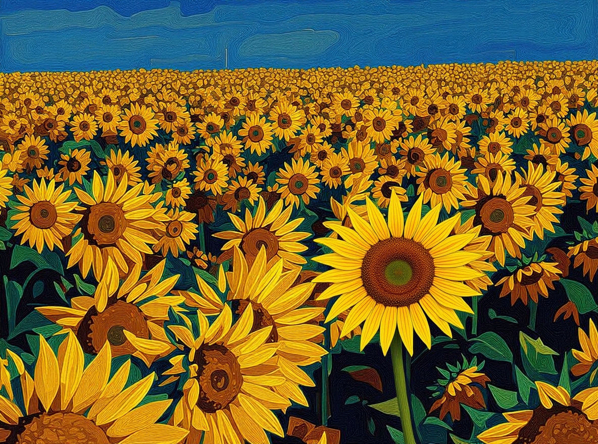 Vibrant Sunflower Field Under Blue Sky