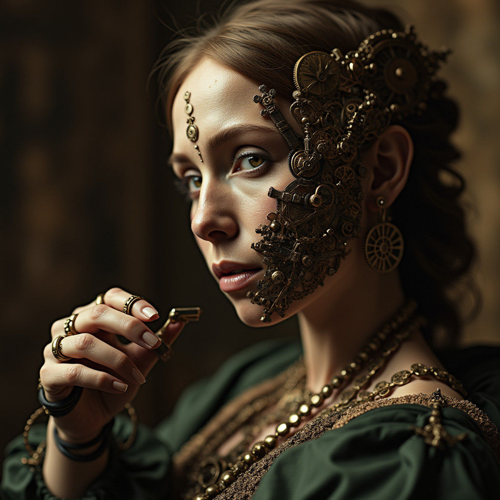 Clockwork Queen Victoria Portrait in Sepia Tones