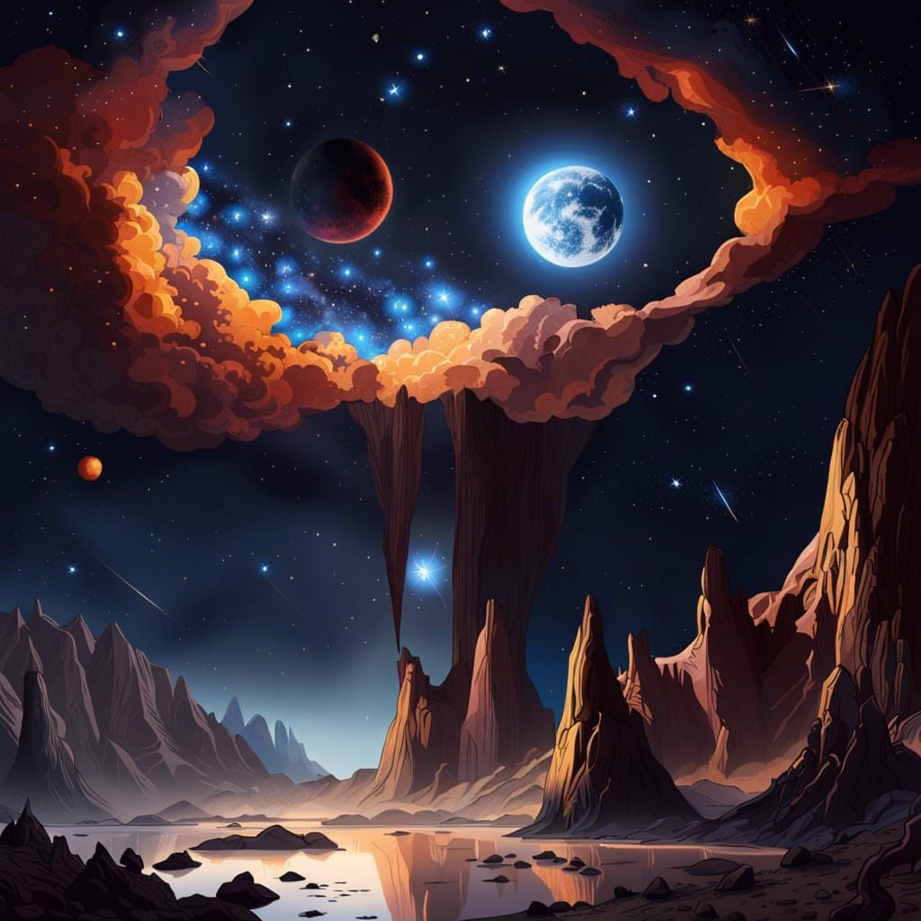 Celestial Vale at Night: Stars and Constellations