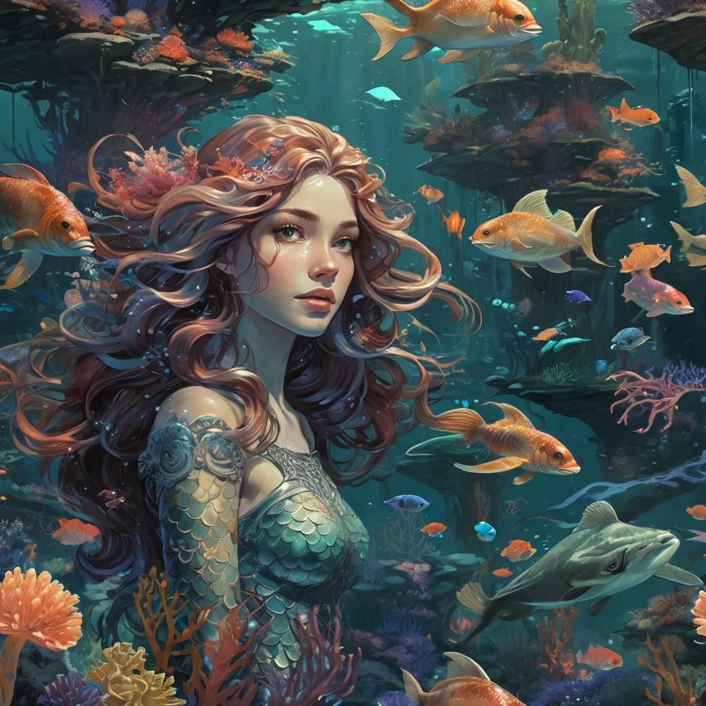 Aquatic Metropolis: Mermaids and Bioluminescent Reef