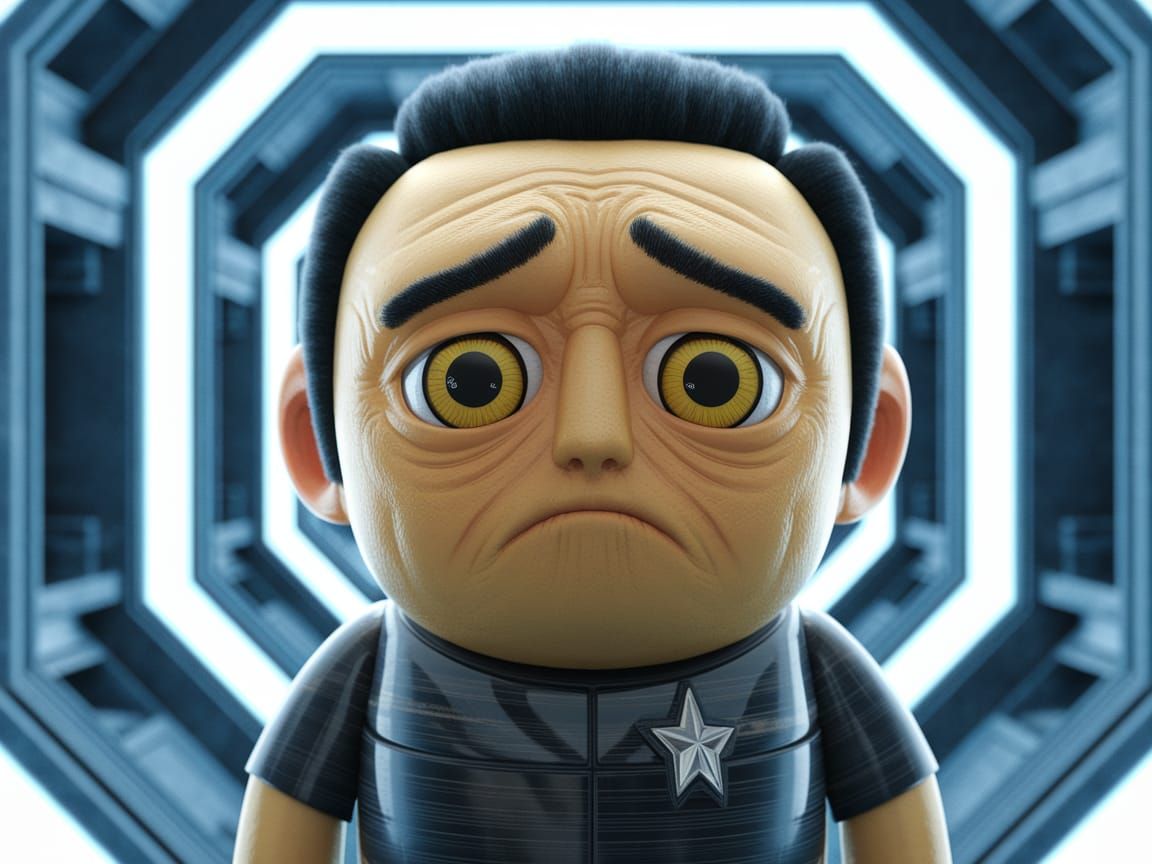 Data, the Android, in a Borg's Cube Corridor