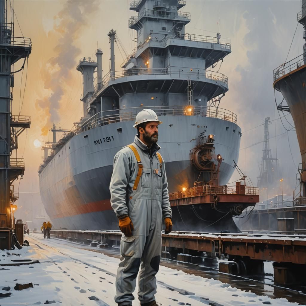 Oil Tanker Dry Dock in Impressionist Style