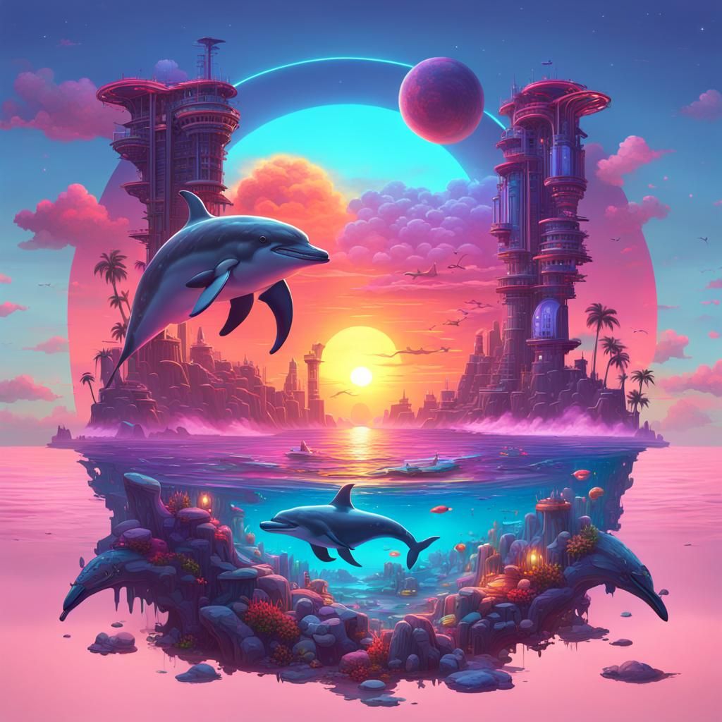 Solar Punk Sunset on Fantasy Planet Beach