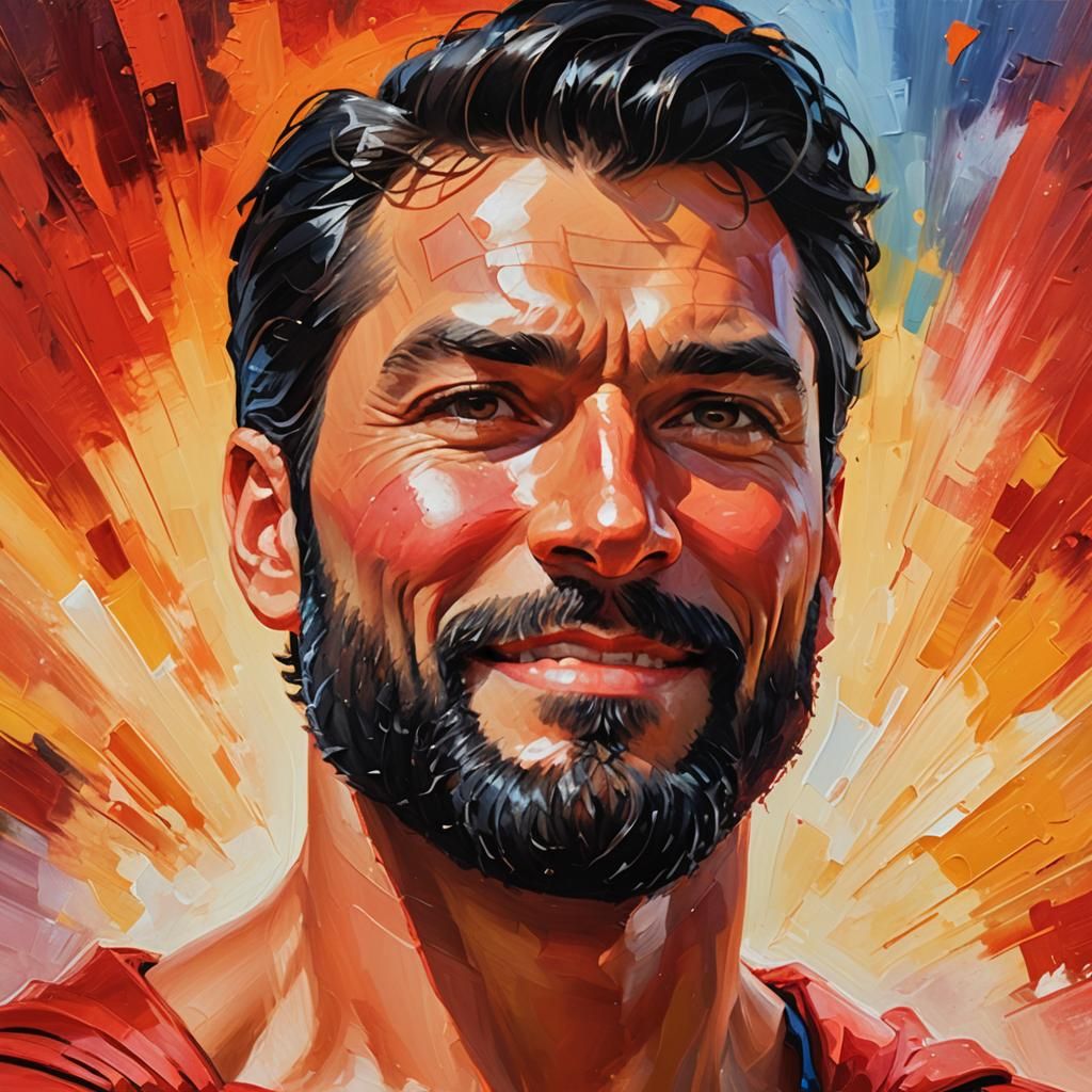Bearded Superman Portrait in Neo-Impressionism Style
