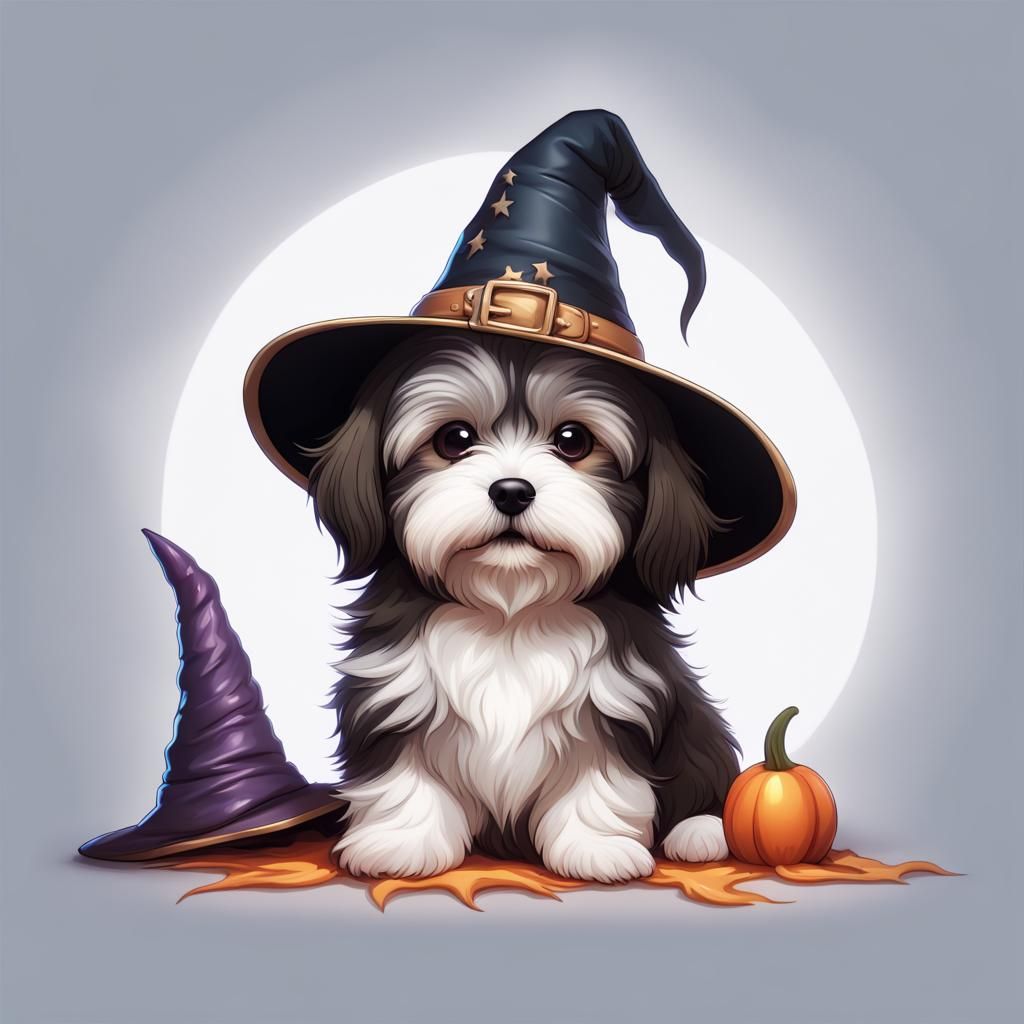 Chibi Havanese Puppy in Witch Hat