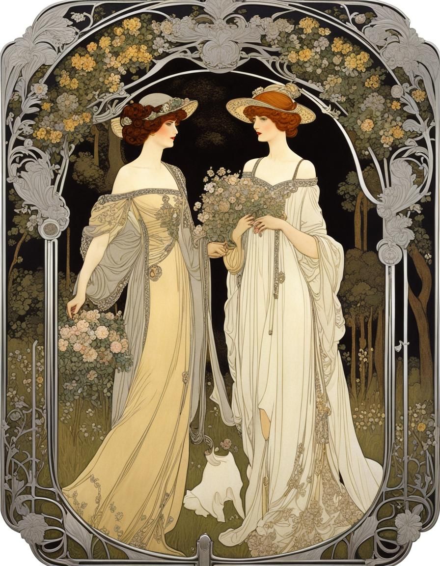 Elegant Women Strolling in Art Nouveau Style