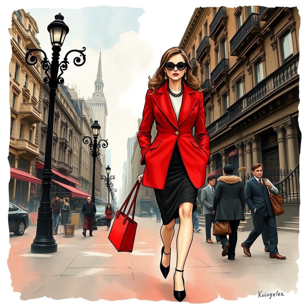 Poised French Woman in Vibrant New York Streets