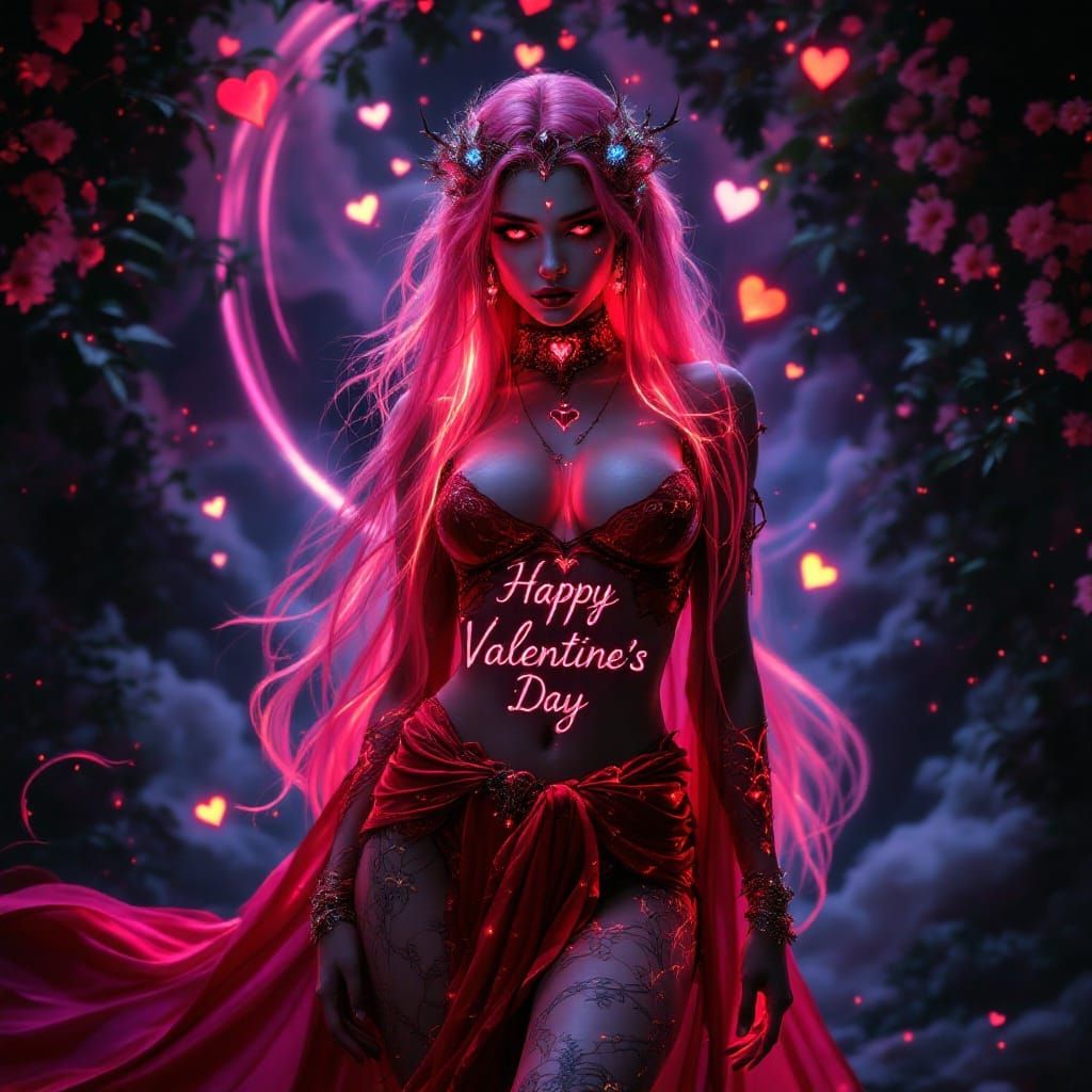 Goth Venus Celebrates Valentine's Day in Elegant Red Attire