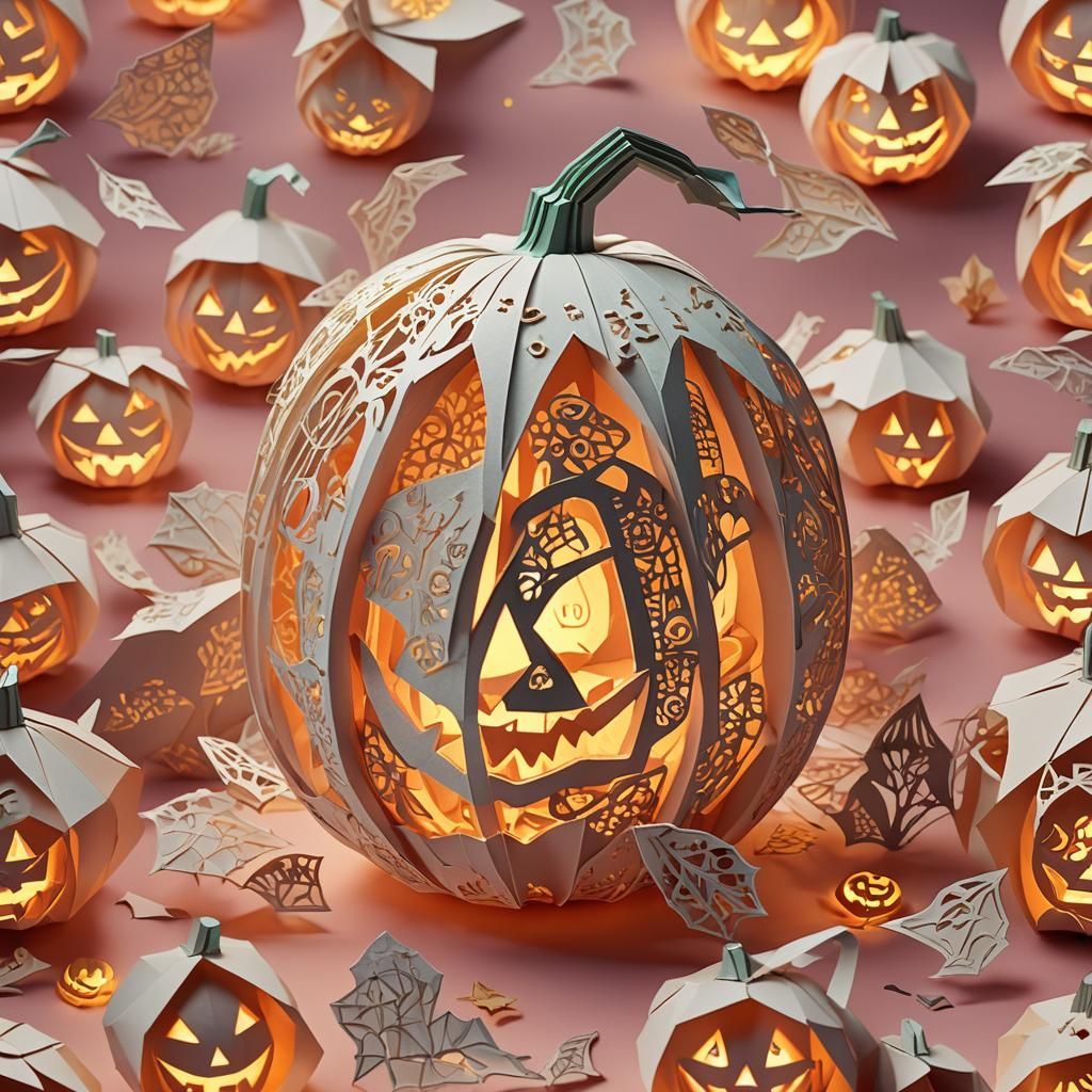 Intricate Papercraft Jack-o-Lantern with Halloween World