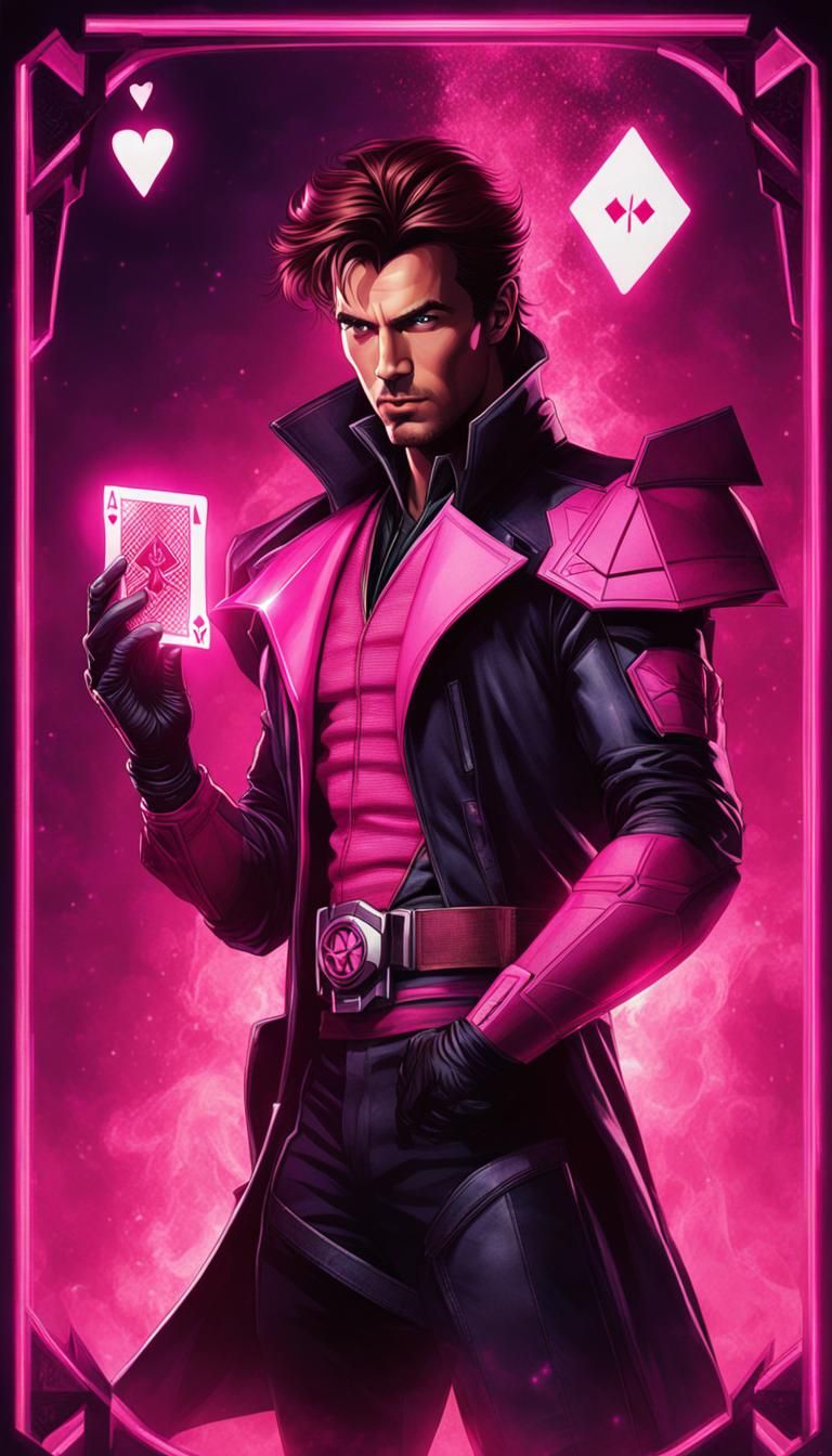 Gambit with Glowing Card in Cyberpunk Style