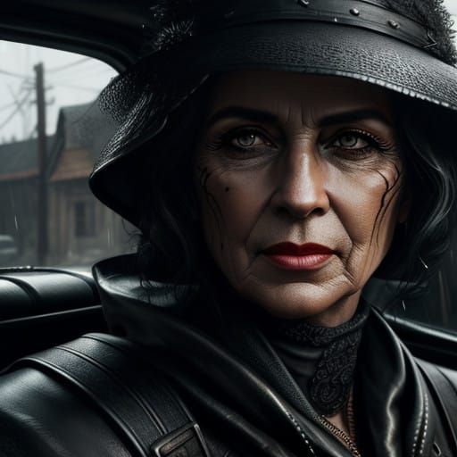 Detailed Oil Ink Portrait of Vintage Car in Old Village