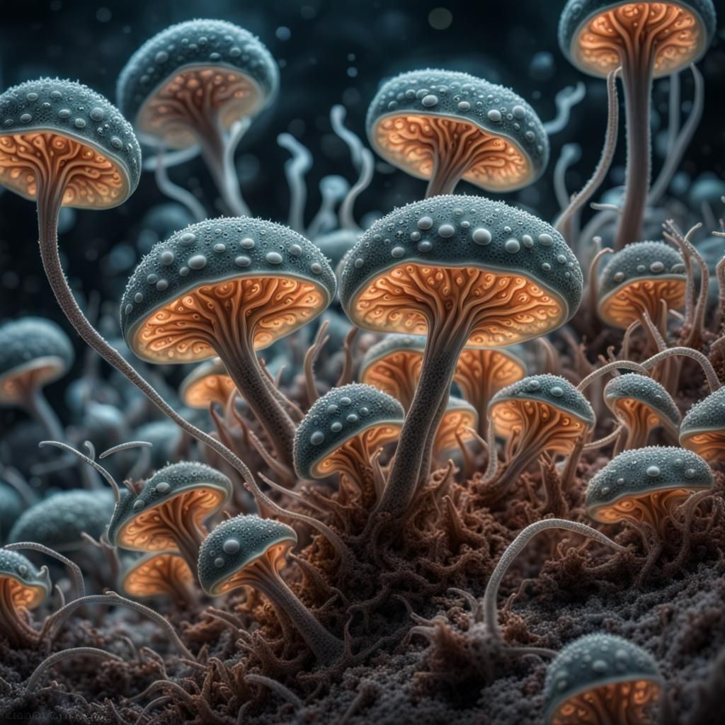 Hyperrealistic Amoeba Spores in a Fantasy Setting