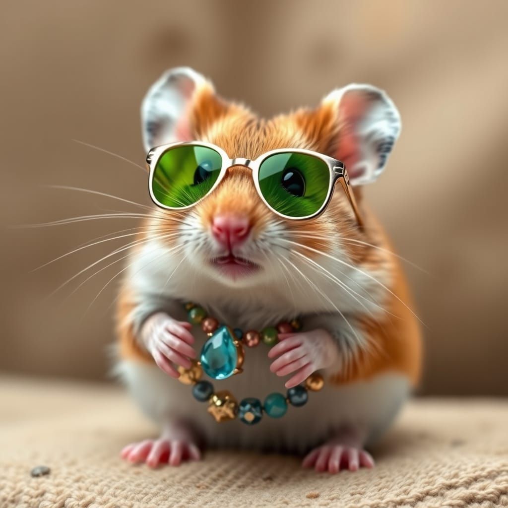 Hamster Portrait Adorned with Jewelry