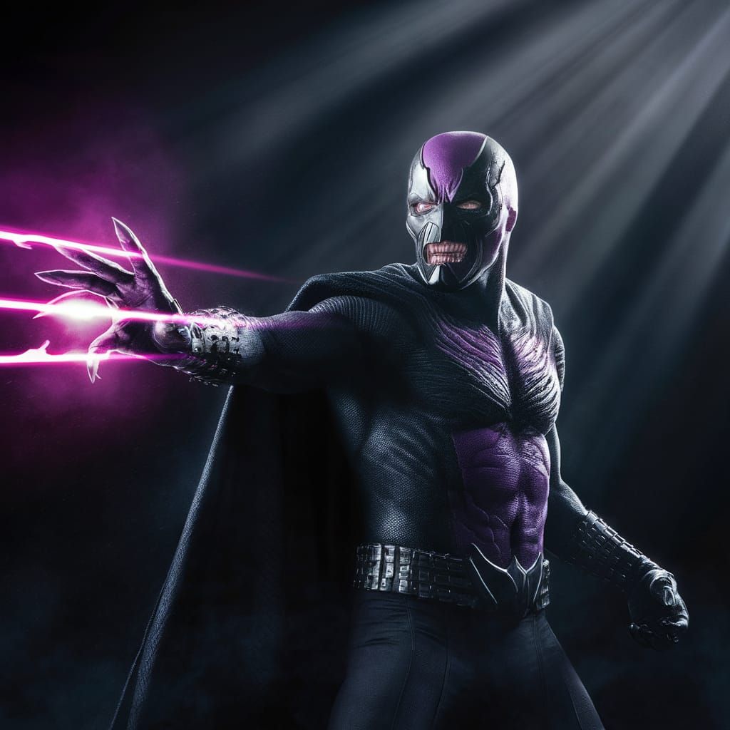 Menacing Masked Villain Emitting Purple Energy