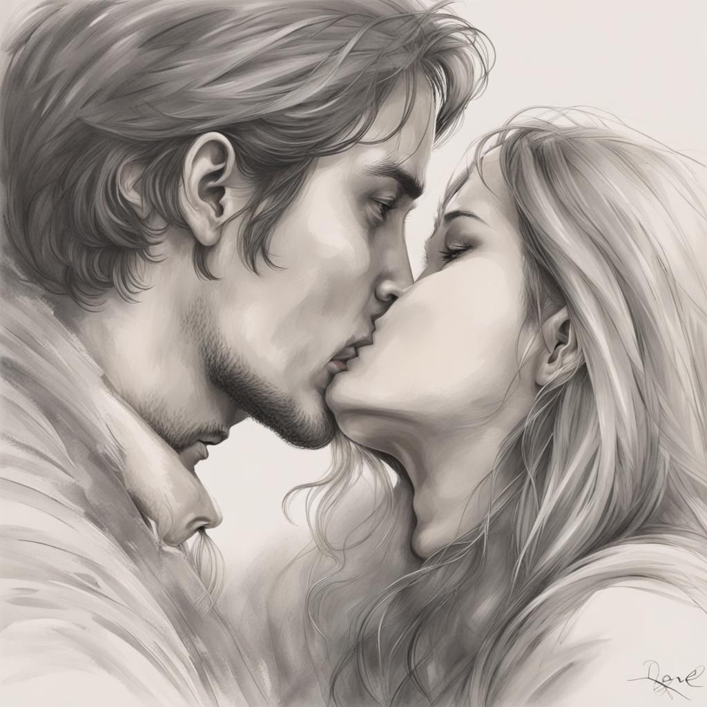 Passionate Kiss: Eyes Locked in Loving Embrace