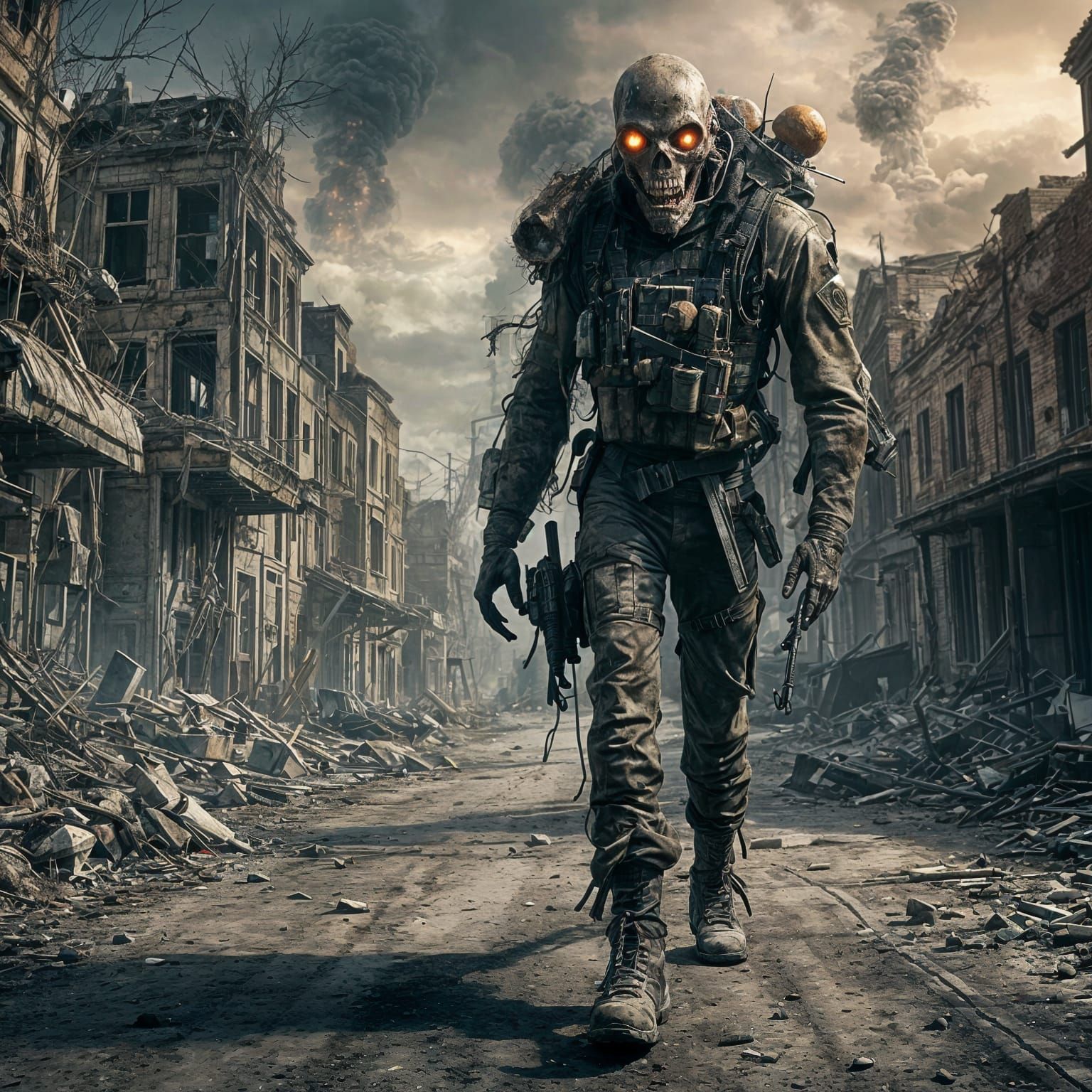 Zombie Soldier in Post-Apocalyptic Landscape