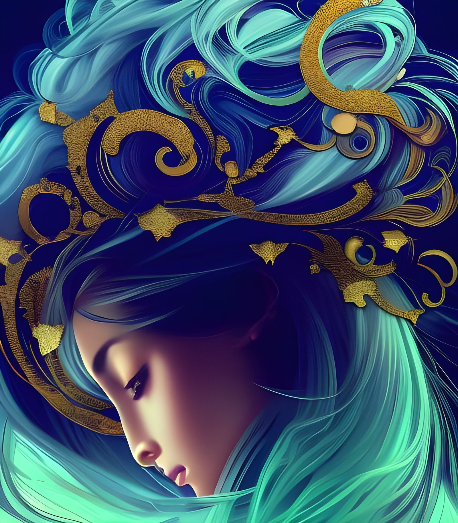Elegant Woman Portrait in Art Nouveau Style