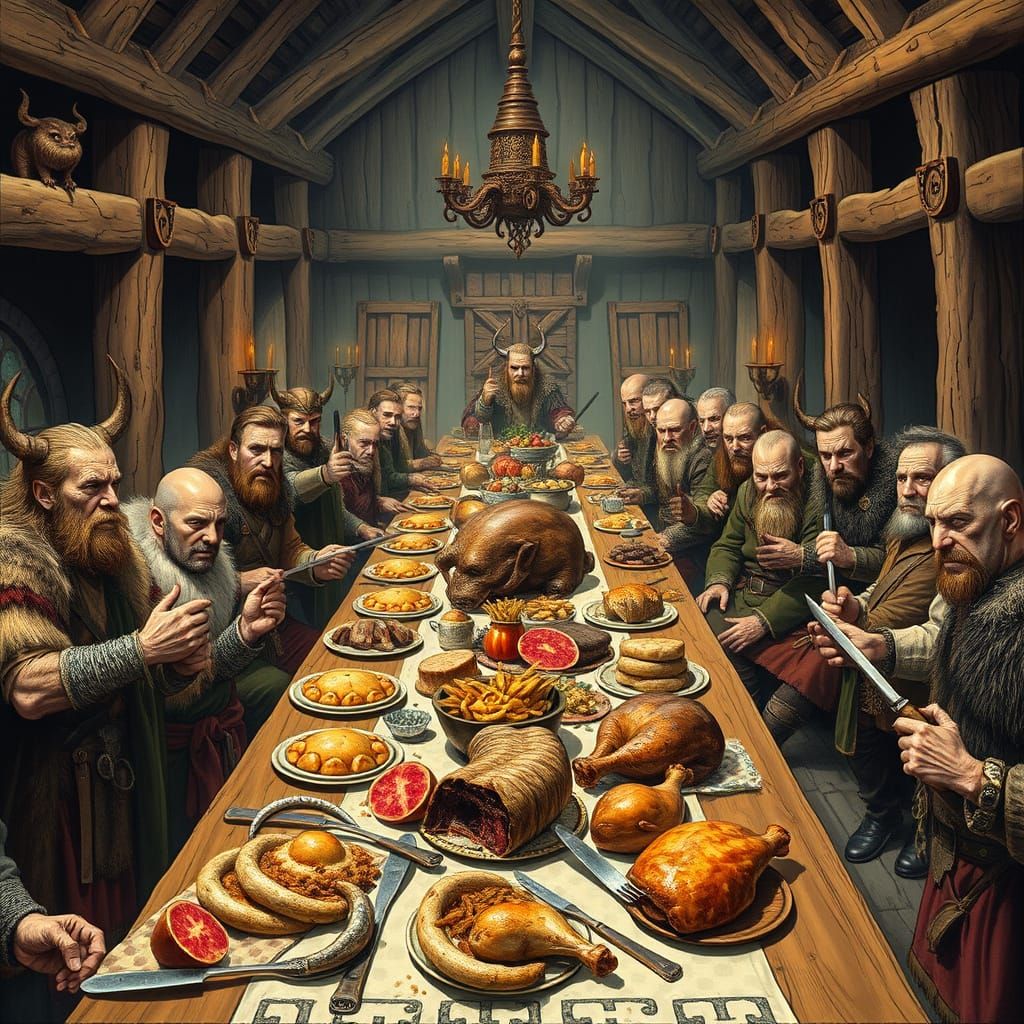 Viking Feast in a Grand Hall, Fantasy Art