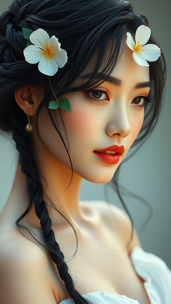 Ethereal Portrait of Woman with Flower