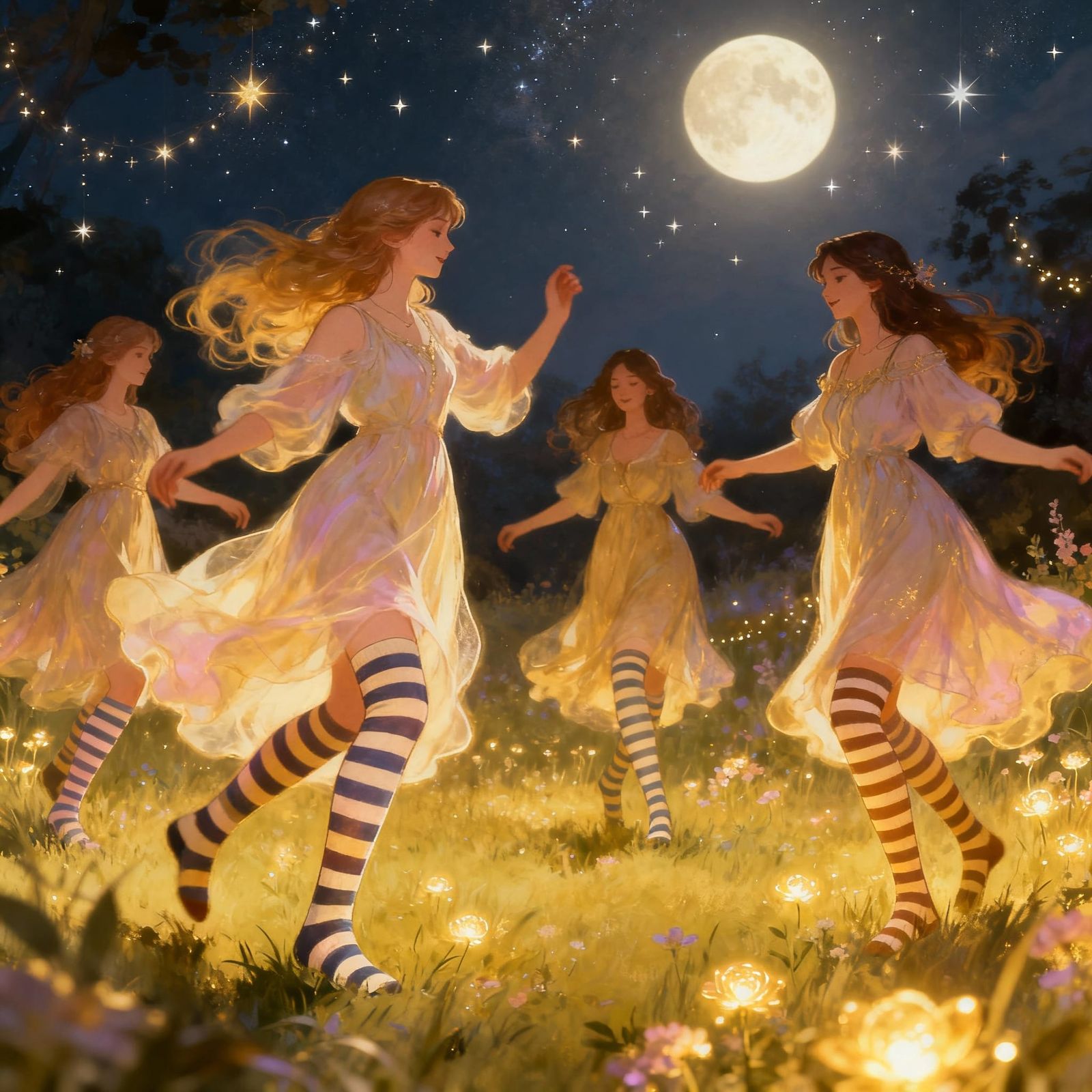 Graceful Witches Dancing in Stripey Socks