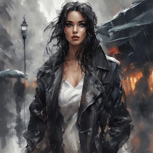French Girl in Paris Rain: Splash Art Portrait