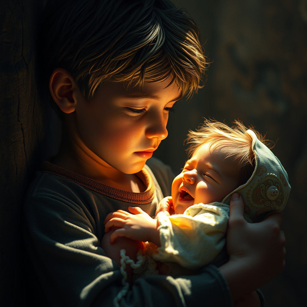 Hopeful Brother and Sister in Ornate Art Nouveau Style