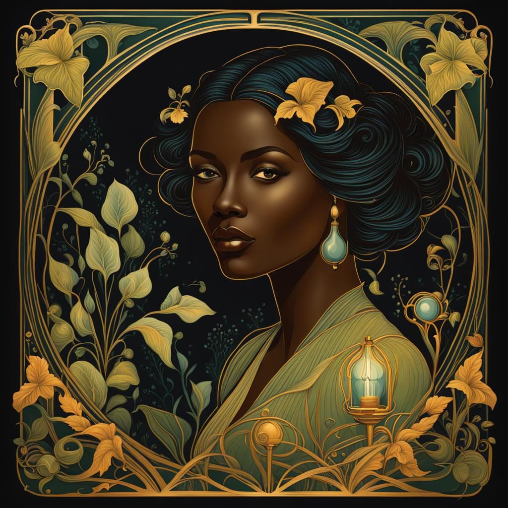 Art Nouveau Woman Scientist in Laboratory with Plants