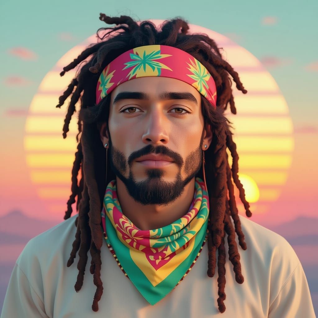 Vaporwave Pastel Portrait of Man with Dreadlocks