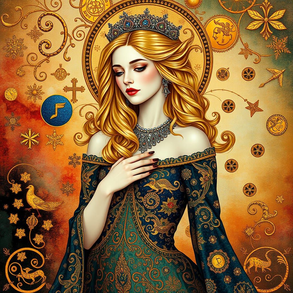 Golden Woman in Opulent Christmas and Birthday Card Art