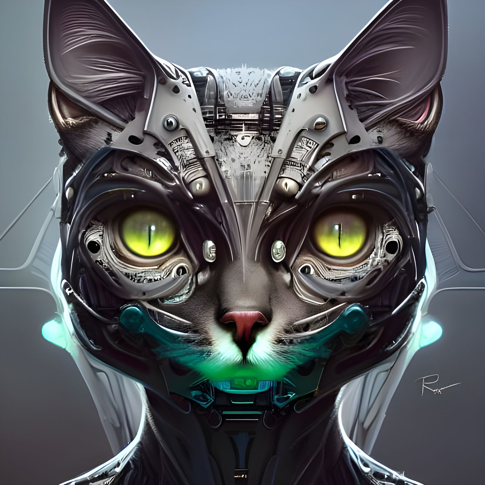 Cybernetic Cat Bot Digital Painting