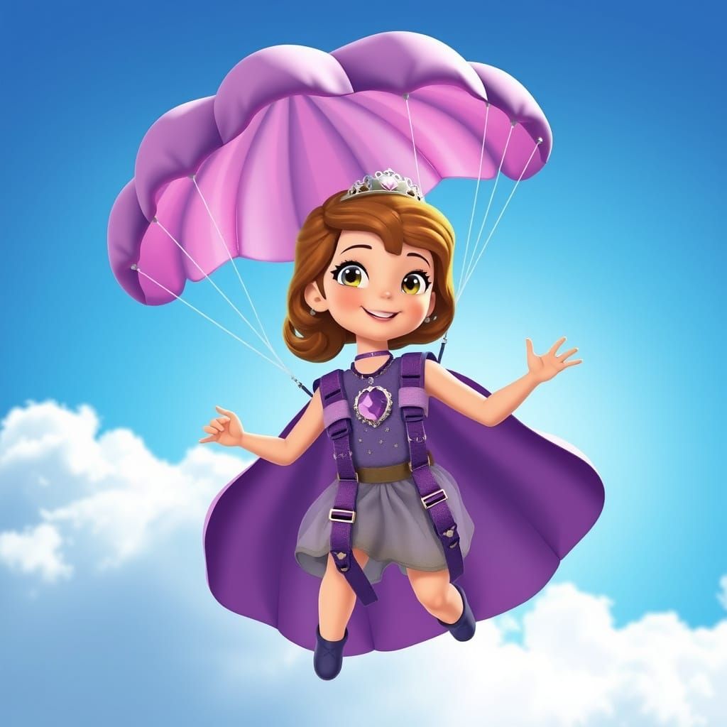 Princess Sofia Skydiving in Disney Animation Style