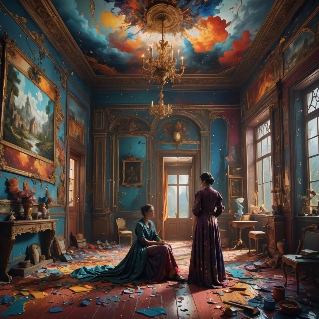 Colorful Room with Woman Smoking: Fantasy Concept Art