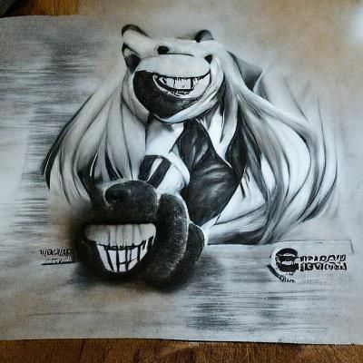 Monokuma's Evil Smile: A Charcoal Drawing