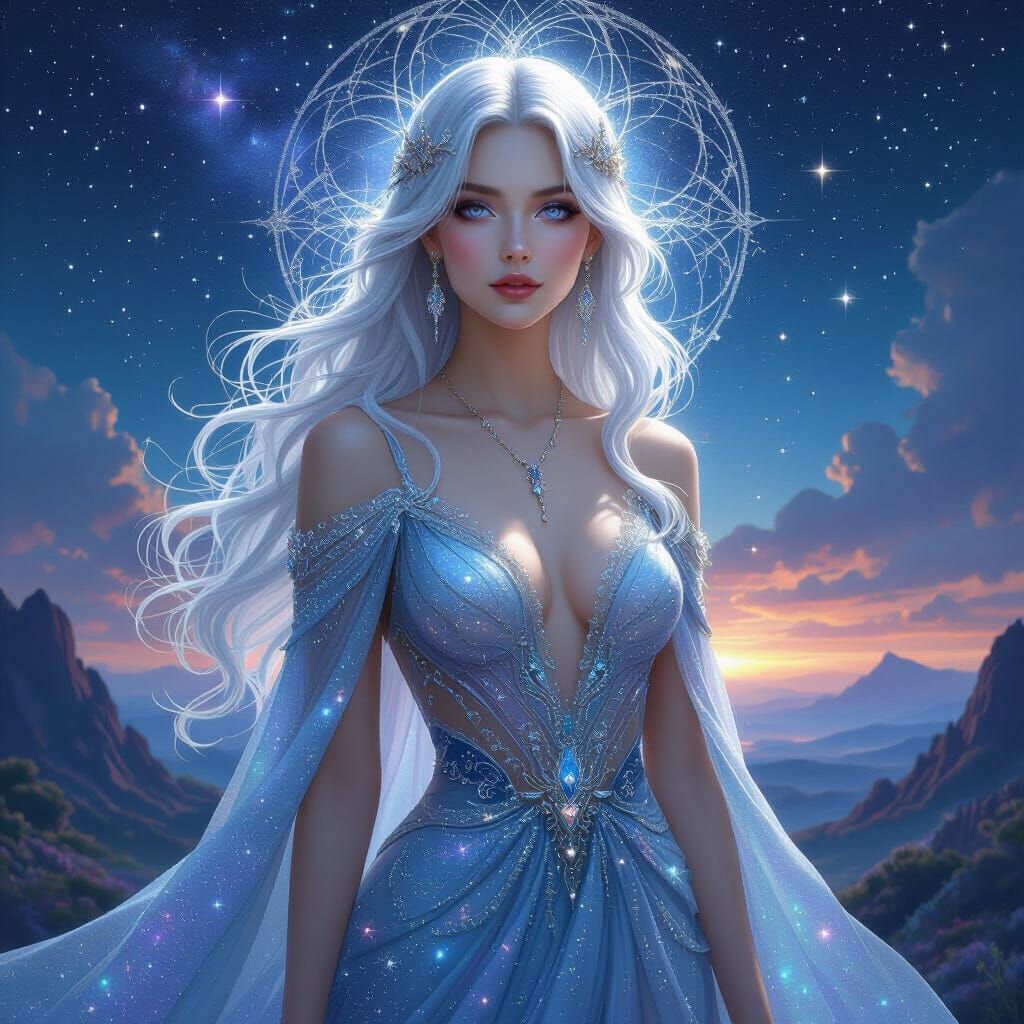 Celestial Goddess in Art Nouveau Style