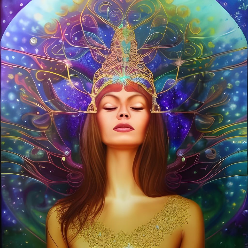 Meditating Gold Woman in Starscape Botanical Art