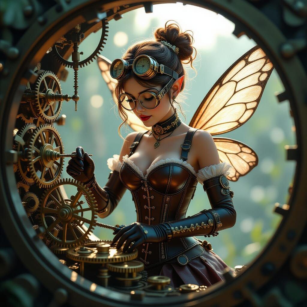 Steampunk Fairy Repairs Clockwork Gears