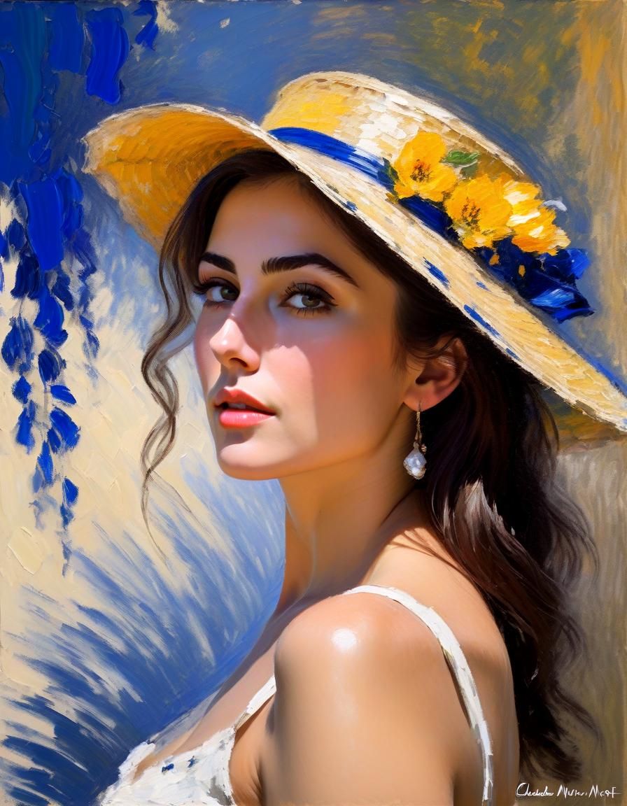 Glamorous Italian Model as Impressionist Oil Painting